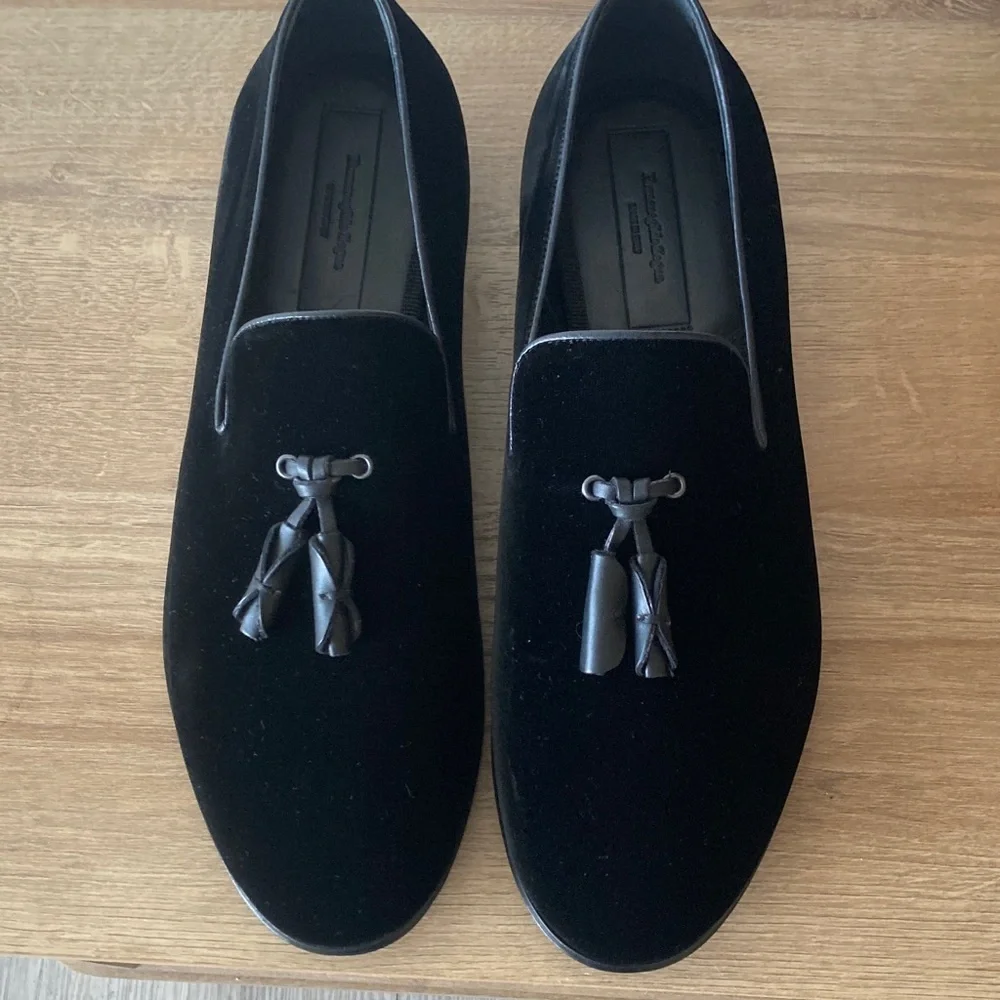 Ermenegildo Zegna Black Velvet Tassel Loafers